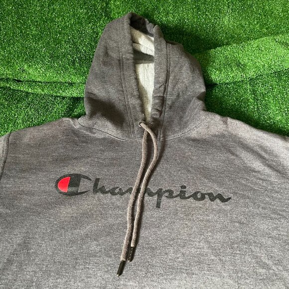 Champion Long Sleeve Powerblend Fleece Iconic Logo Grey Hoodie Sweatshirt Size L - Picture 6 of 14